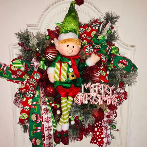 Elf Wreath Christmas Wreath Front Door Wreath Whimsical Holiday Fun